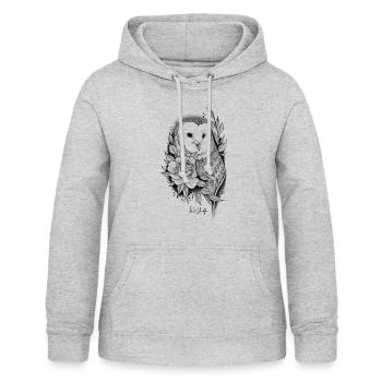 Hibou / rose noir - Sweat à capuche Femme - gris clair chiné - Devant - AI Model Female 172 light (172cm)