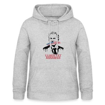 Llibertat Assange - Sweat à capuche Femme - gris clair chiné - Devant - AI Model Female 172 light (172cm)