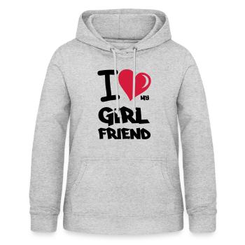 J'aime ma copine - Sweat à capuche Femme - gris clair chiné - Devant - AI Model Female 172 light (172cm)