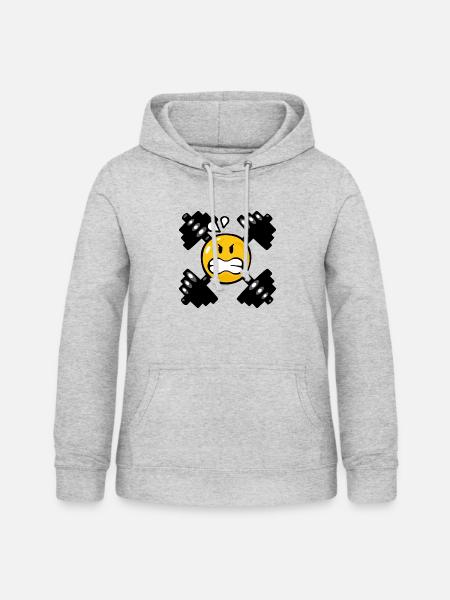 Smiley Weight Lifting - Frauen Hoodie - Hellgrau meliert