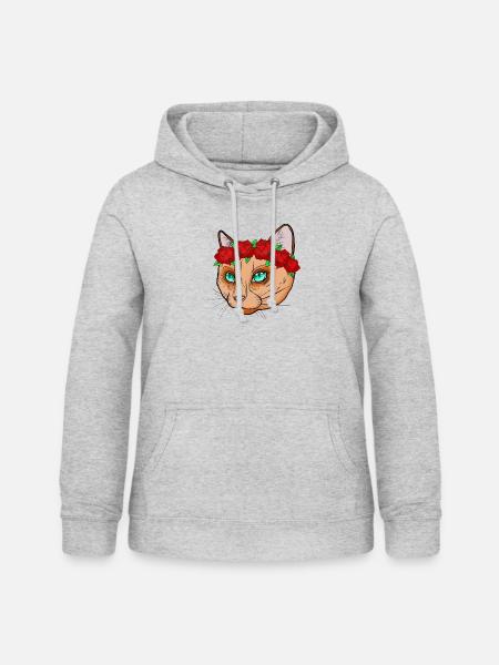 Katze Blumenkranz - Frauen Hoodie - Hellgrau meliert