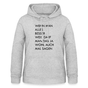 lustiger Besserwisser Spruch - Frauen Hoodie - Hellgrau meliert - Vorne - AI Model Female 172 light (172cm)