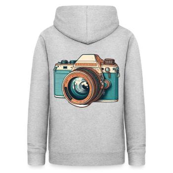 Retro-Kamera - Frauen Hoodie - Hellgrau meliert - Hinten - AI Model Female 172 light (172cm)