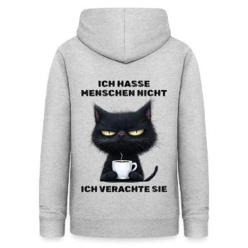 Ich hasse Menschen - Katze Kaffee Kaffeeliebhaber - Frauen Hoodie - Hellgrau meliert - Hinten - AI Model Female 172 light (172cm)