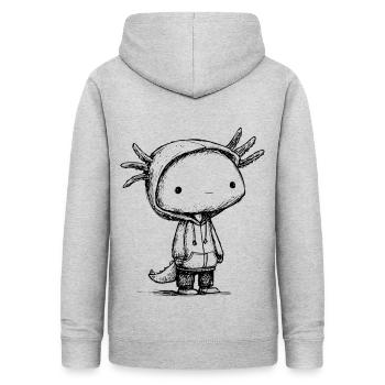 Kawaii Axolotl Cartoon Skizze – niedliches Motiv - Frauen Hoodie - Hellgrau meliert - Hinten - AI Model Female 172 light (172cm)