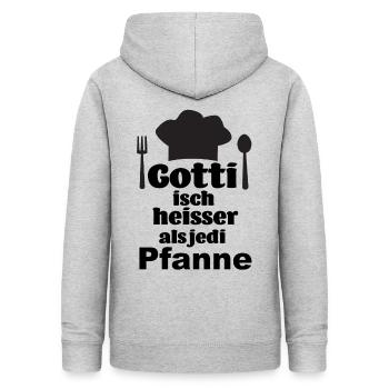 Mis Gotti isch heisser als jede Pfanne Patentante - Frauen Hoodie - Hellgrau meliert - Hinten - AI Model Female 172 light (172cm)