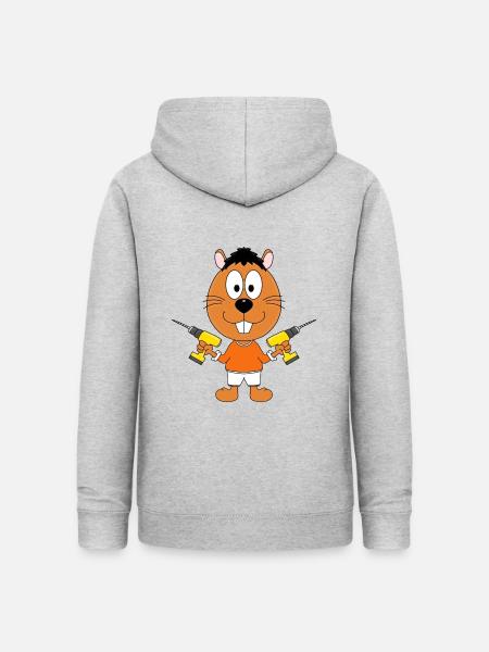 BIBER - HANDWERKER - HEIMWERKER - BOHRER - TIER - Frauen Hoodie - Hellgrau meliert