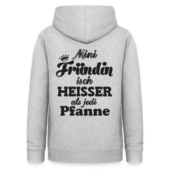 Fründin isch heisser als jede Pfanne Schweiz - Frauen Hoodie - Hellgrau meliert - Hinten - AI Model Female 172 light (172cm)