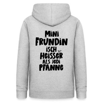 Fründin isch heisser als jede Pfanne Schweiz - Frauen Hoodie - Hellgrau meliert - Hinten - AI Model Female 172 light (172cm)
