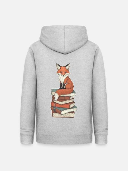 Fuchs auf Bücherstapel - Frauen Hoodie - Hellgrau meliert