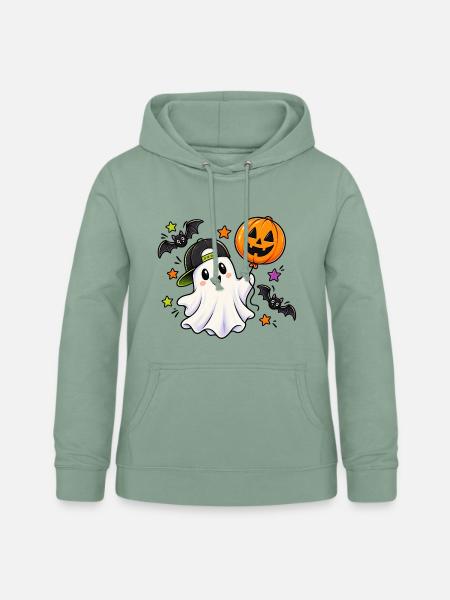 Halloween Geist mit Kürbisballon - Frauen Hoodie - Graugrün