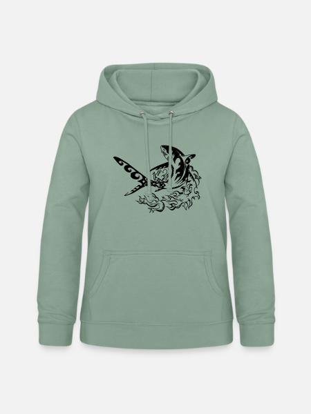 Feuer Hai - Frauen Hoodie - Graugrün