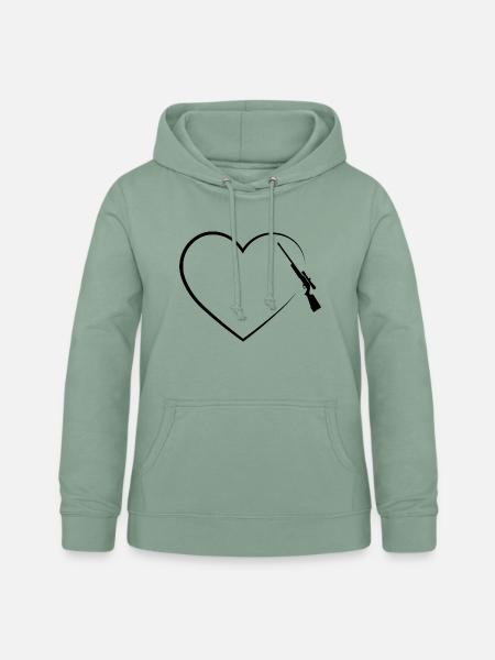 Herz 2 und Jagd - - Frauen Hoodie - Graugrün