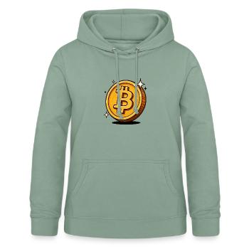Bitcoin MÜnze Cartoon - Frauen Hoodie - Graugrün - Vorne - AI Model Female 172 light (172cm)