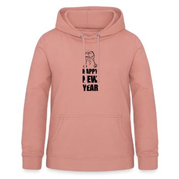 Design « HAPPY NEW YEAR » - Verres à - Sweat à capuche Femme - rose poudré - Devant - AI Model Female 172 light (172cm)