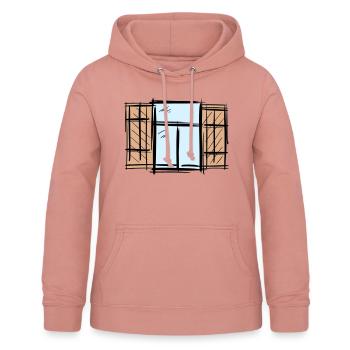 Old Window with Shutters Hinged Shutters Drawing - Women's Hoodie - dusky rose - Front - AI Model Female 172 light (172cm)