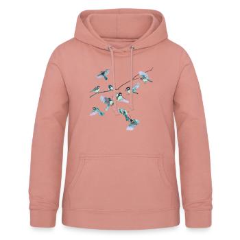 mésange, oiseaux, bleu, branches d'arbres, peinture, couleurs pastel - Sweat à capuche Femme - rose poudré - Devant - AI Model Female 172 light (172cm)