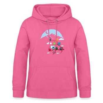 "Owl Conference" Berglandschaft Grafikdesign - Frauen Hoodie - Pink - Vorne - AI Model Female 172 light (172cm)