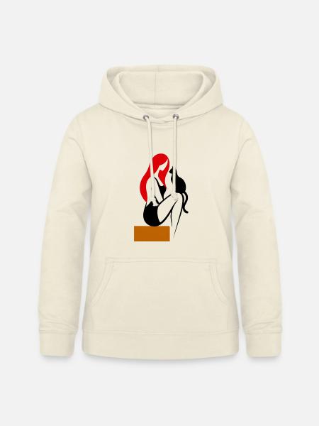 donna_stilizzata_con_capelli_rossi_e_gatto_nero - Frauen Hoodie - Vanille-Milchshake