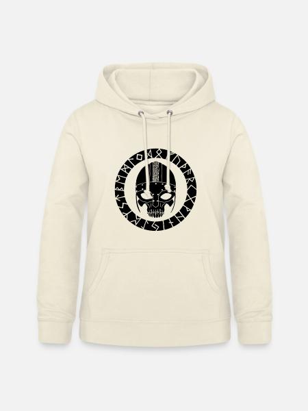 Schwarzer Totenkopf und Wikinger-Runen - Frauen Hoodie - Vanille-Milchshake