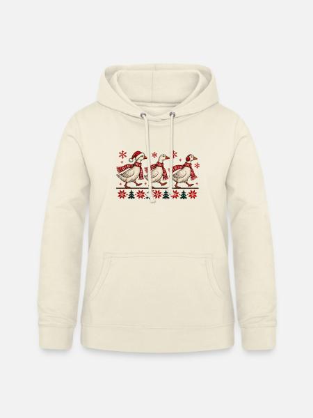 Weihnachtsgänse-festliches Winter-Strickdesign - Frauen Hoodie - Vanille-Milchshake