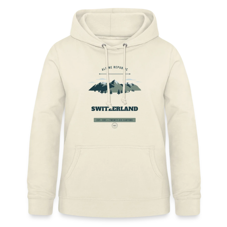 Switzerland badge on a women's hoodie, vanilla
