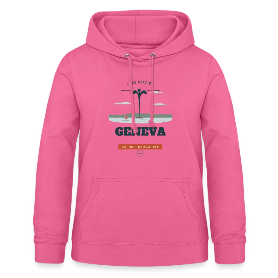 Geneva badge on a women's hoodie, pink