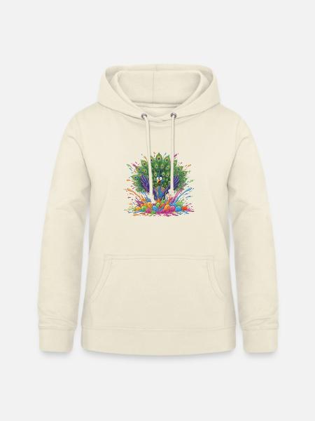 Pfau mit Farbschleuder-Panorama - Frauen Hoodie - Vanille-Milchshake