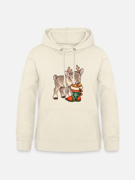 Rentier mit Weihnachtssocke - Frauen Hoodie - Vanille-Milchshake