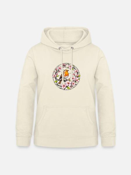 Rotkehlchen mit Kirschblüten Glasfensterstil - Frauen Hoodie - Vanille-Milchshake