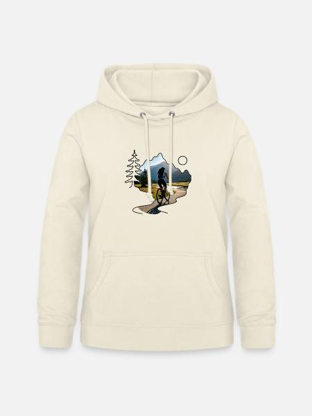 woman cyclist mountains - Frauen Hoodie - Vanille-Milchshake
