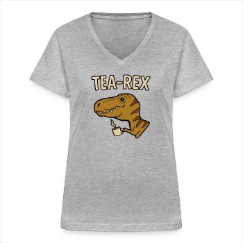 Tea Rex Dinosaurier mit Tasse - Frauen-T-Shirt mit V-Ausschnitt - Royalblau - Vorne - Lela (165cm)
