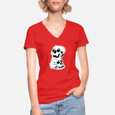 TOMZOFF 2 Skulls - Klassisches Frauen-T-Shirt mit V-Ausschnitt