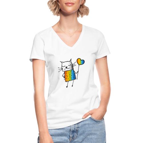 Regenbogen Katze - Klassisches Frauen-T-Shirt mit V-Ausschnitt
