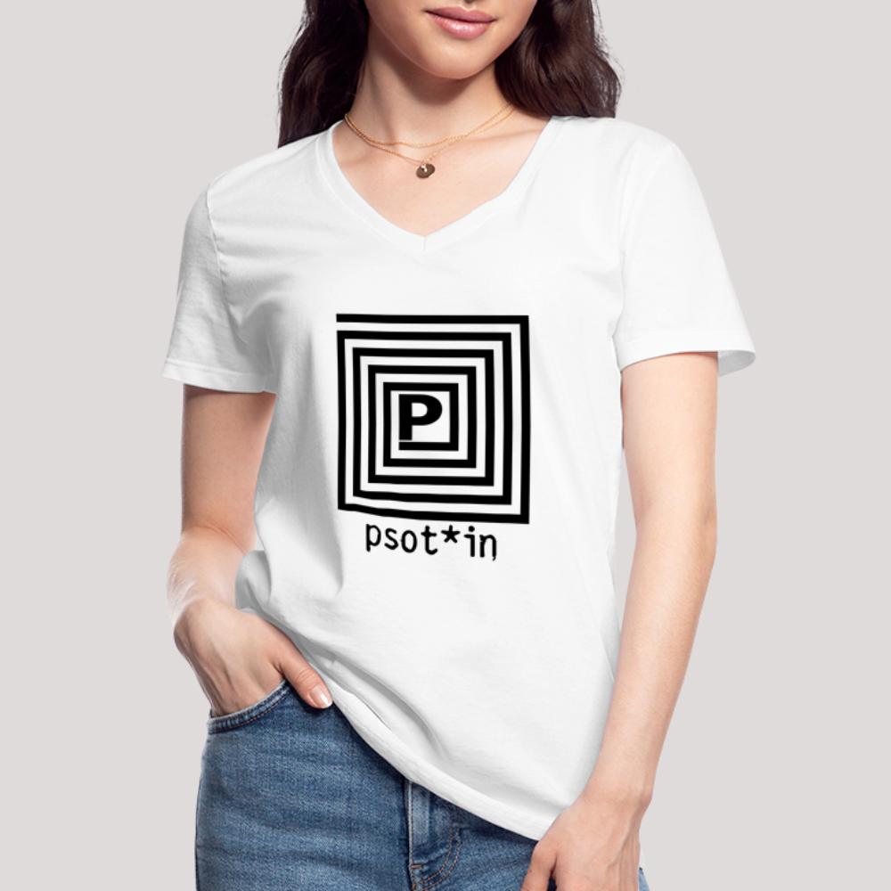 psot*in Schwarz - Klassisches Frauen-T-Shirt mit V-Ausschnitt weiß