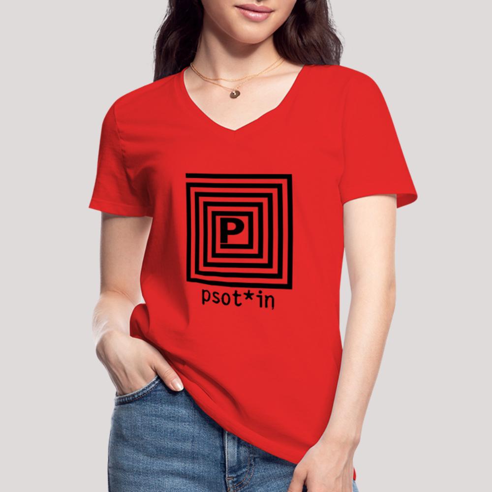 psot*in Schwarz - Klassisches Frauen-T-Shirt mit V-Ausschnitt Rot