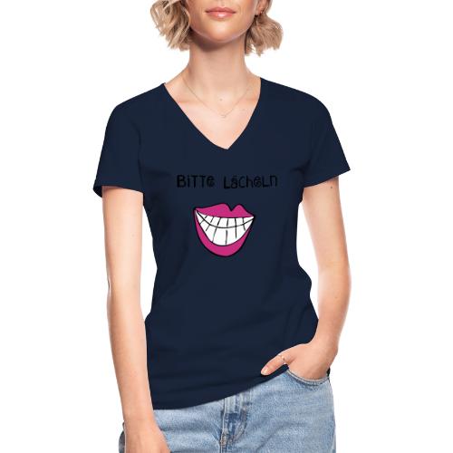 Bitte Lächeln weiß - Klassisches Frauen-T-Shirt mit V-Ausschnitt