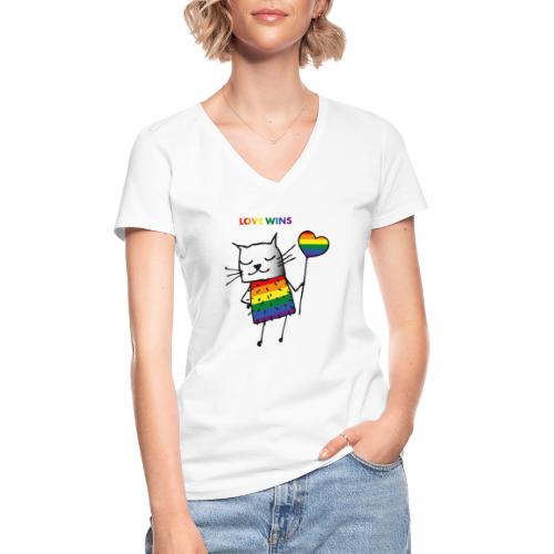 Love Wins - Pride Cat - Klassisches Frauen-T-Shirt mit V-Ausschnitt