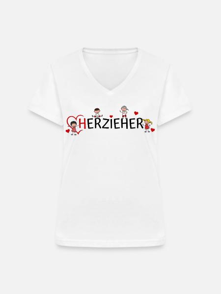 Erzieher Herzieher - Frauen-T-Shirt mit V-Ausschnitt - Weiß