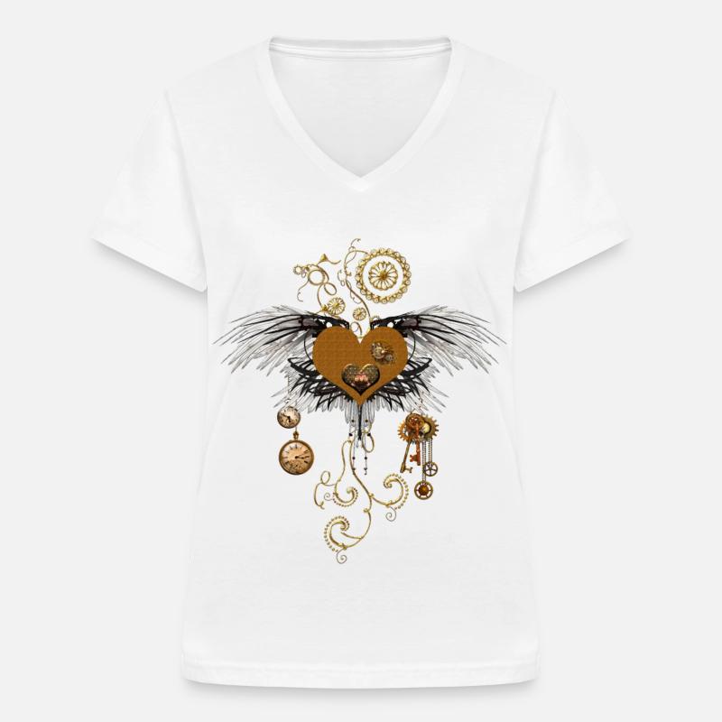 Splendido cuore steampunk con ali. - Maglietta da donna con scollo a V - bianco