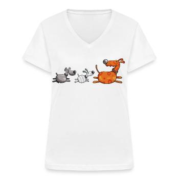 Drei Hundetiere - Hund - Hunde - Dog - Comic - Frauen-T-Shirt mit V-Ausschnitt - Weiß - Vorne - Lela (165cm)