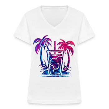 Boisson tropicale - T-shirt col V Femme - blanc - Devant - Lela (165cm)