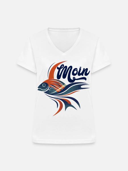 Farbiger Flussfisch Abstract Moin - Frauen-T-Shirt mit V-Ausschnitt - Weiß