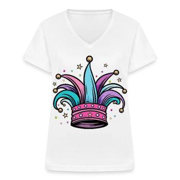 Casquette de fou Casquette de fou pour carnaval et carnaval - T-shirt col V Femme - blanc - Devant - Lela (165cm)