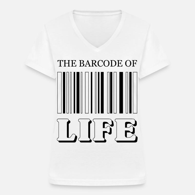 Le code-barres de la vie / Der Strichcode des Lebens - T-shirt col V Femme - blanc