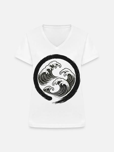 Zen-Wellen Enso-Kreis-Symbol - Frauen-T-Shirt mit V-Ausschnitt - Weiß