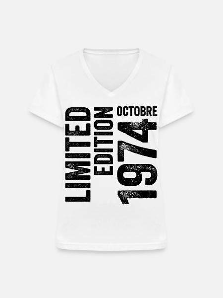 1974 - Frauen-T-Shirt mit V-Ausschnitt - Weiß