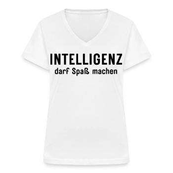 L’intelligence peut être amusante Conception d’affirmations - T-shirt col V Femme - blanc - Devant - Lela (165cm)