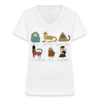 Races de chats - T-shirt col V Femme - blanc - Devant - Lela (165cm)