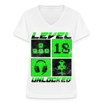 level 18 unlocked - Frauen-T-Shirt mit V-Ausschnitt - Weiß - Vorne - Lela (165cm)